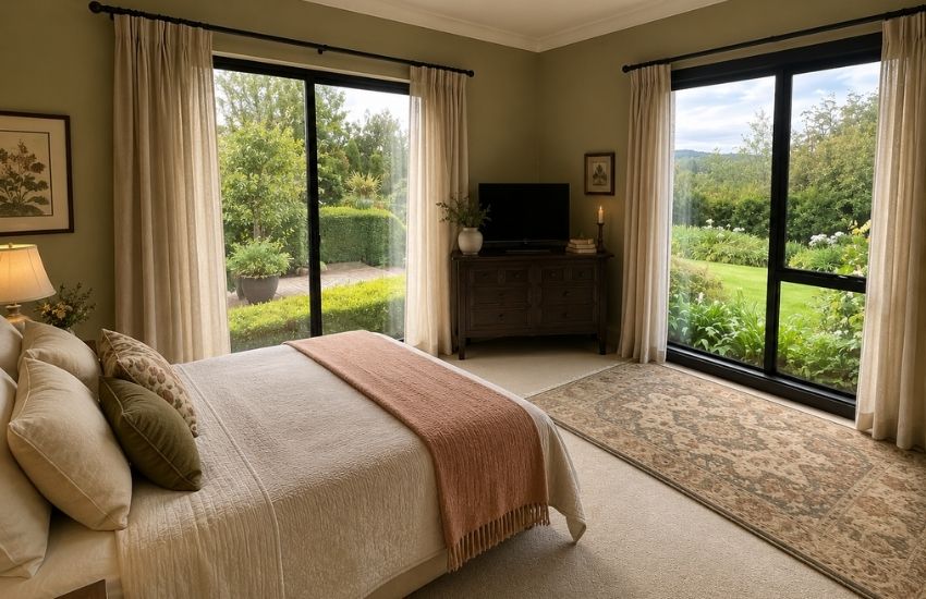 bright greengate bed and breakfast room with garden access and comfort