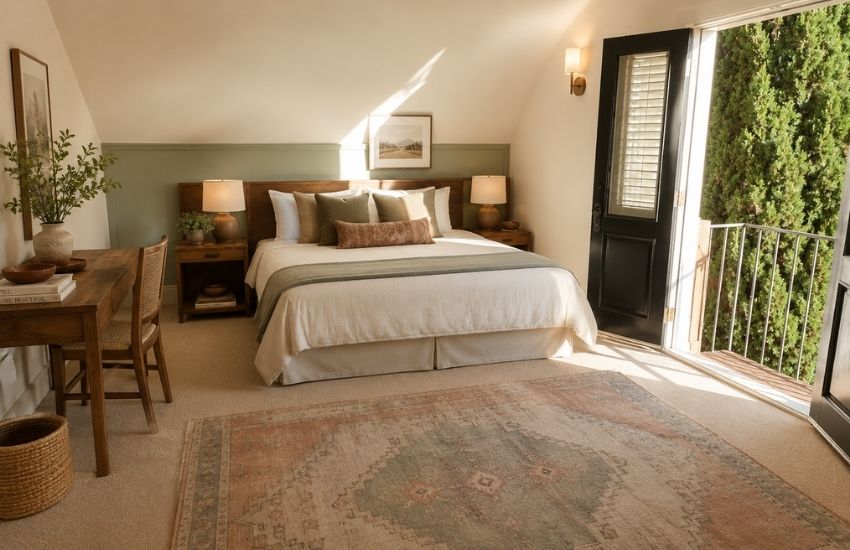 spacious fitzroy inn room with balcony access and natural sunlight